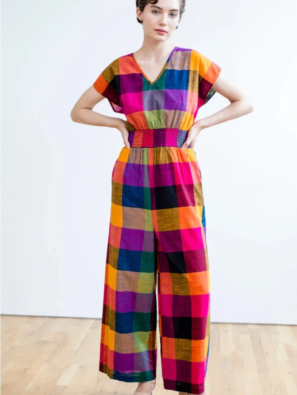NWOT sz L Rujuta Sheth Marie Jumpsuit Jumpsuit smocked pockets wide leg $168! - Picture 4 of 8